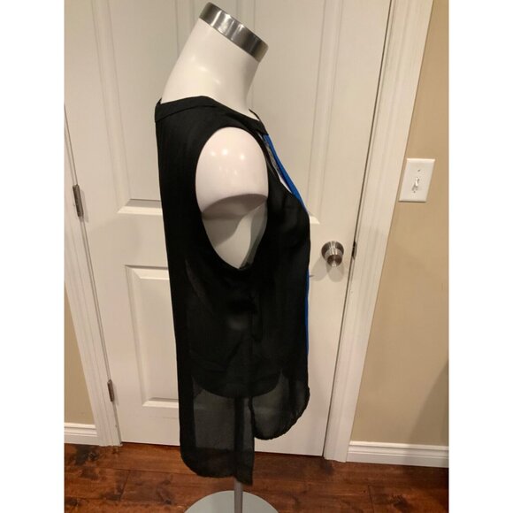 BCBG Max AzriaElcia Blue Black White Colorblock Semi-Sheer Sleeveless Top Size S - Picture 2 of 5